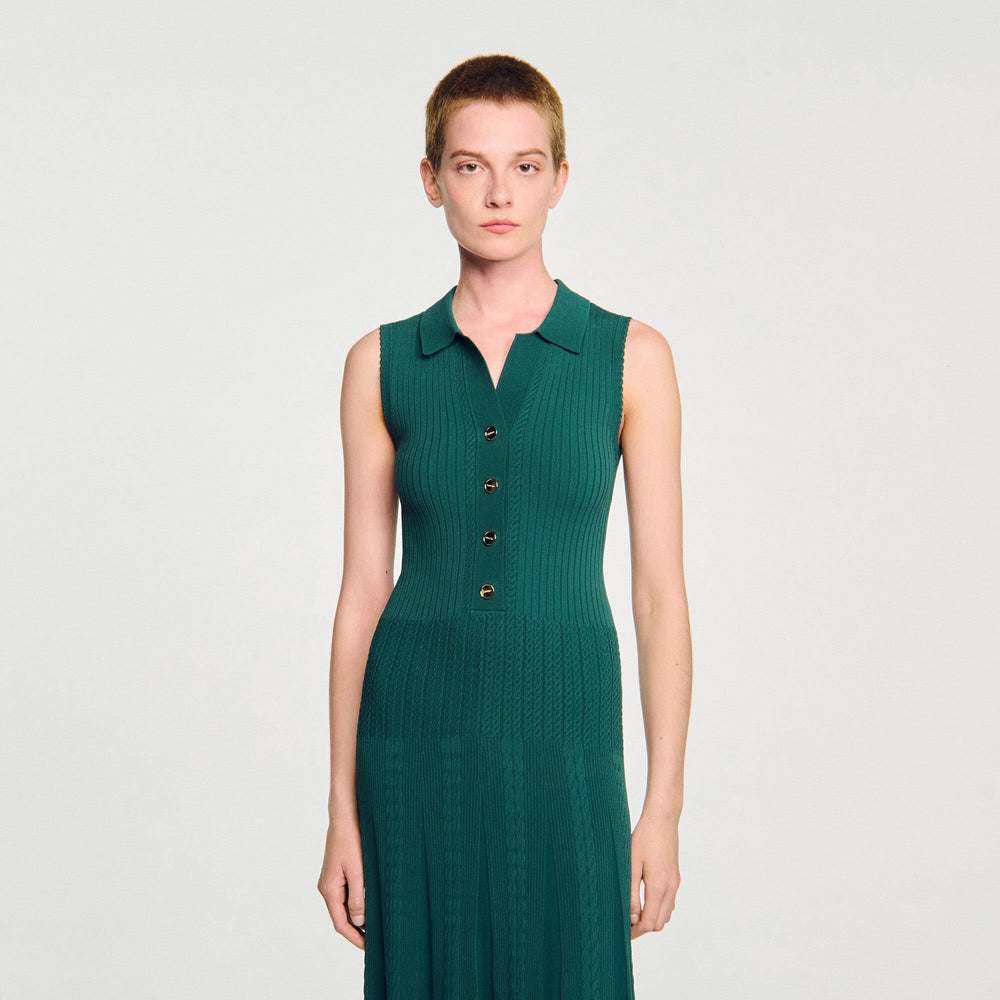 Knit dress with polo neck Dark Green Sandro Women
