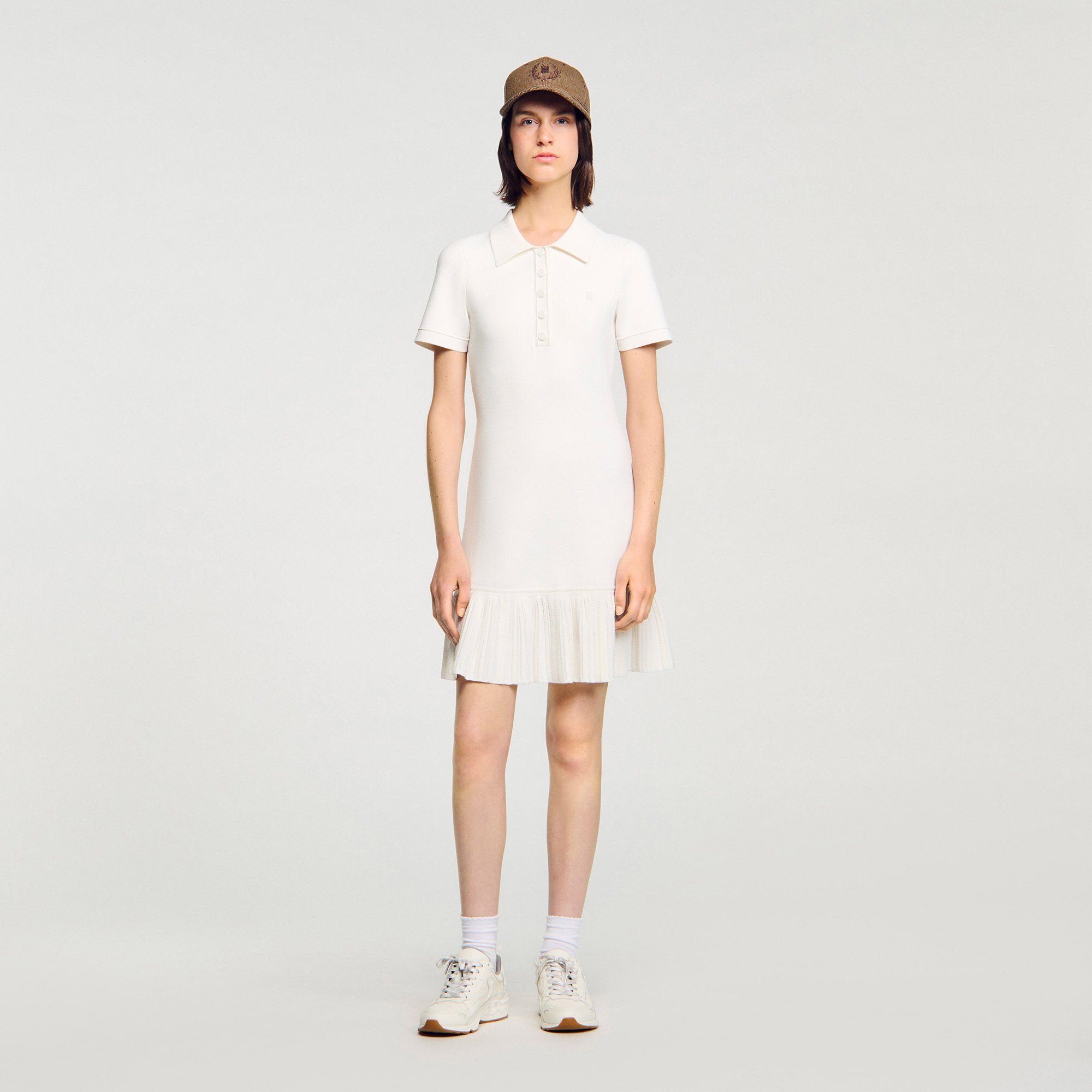 Mini knit dress with polo neck Ecru Sandro Women
