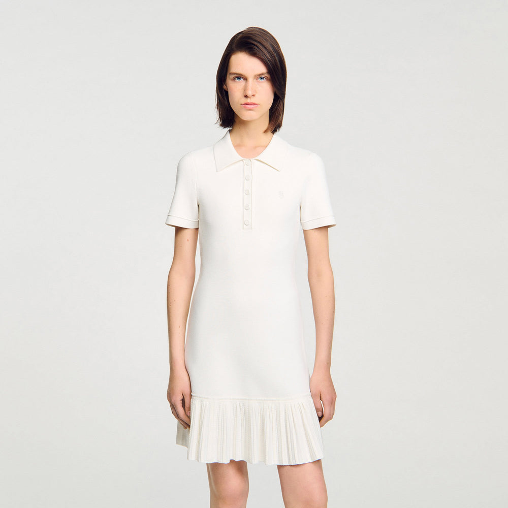 Mini knit dress with polo neck Ecru Sandro Women