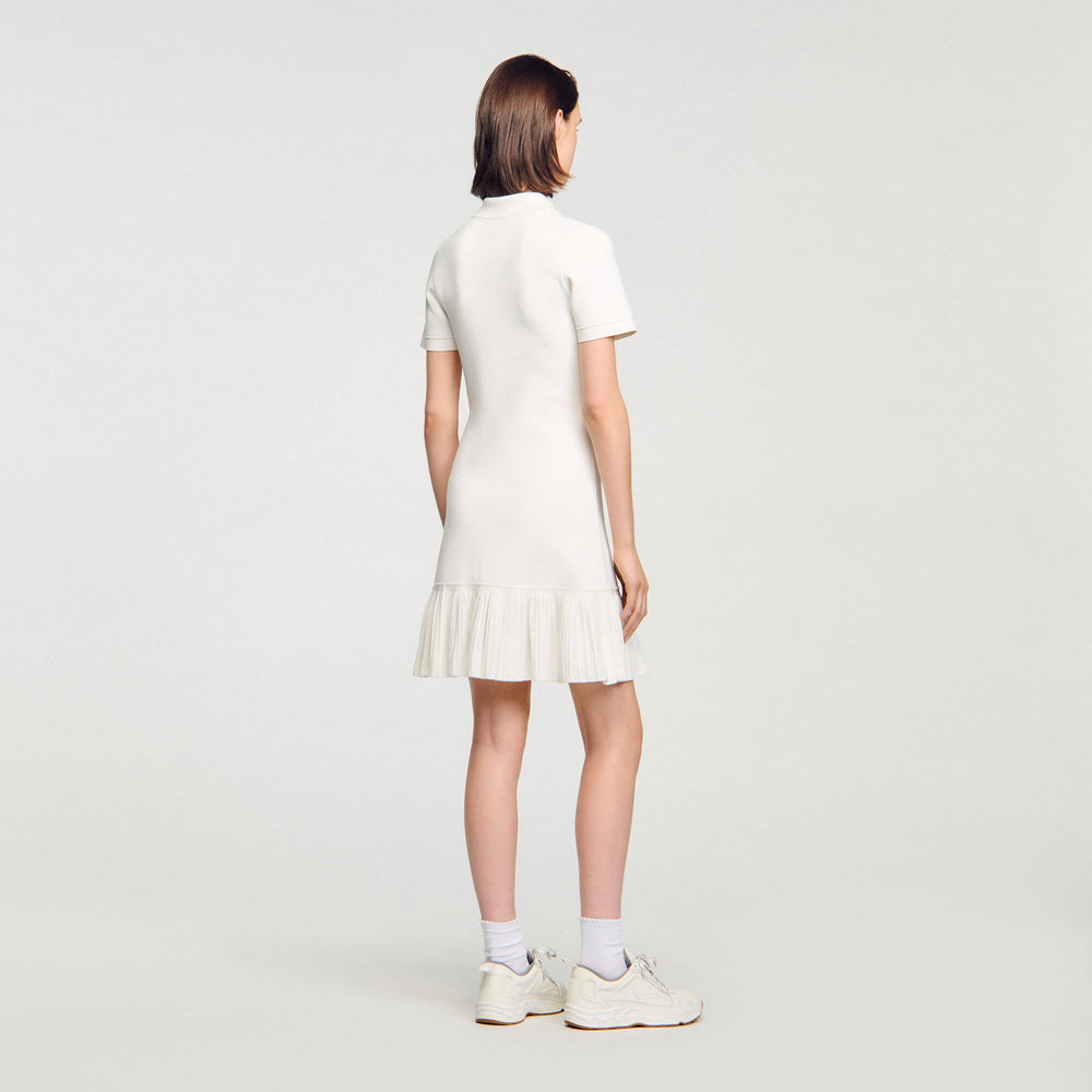 Mini knit dress with polo neck Ecru Sandro Women