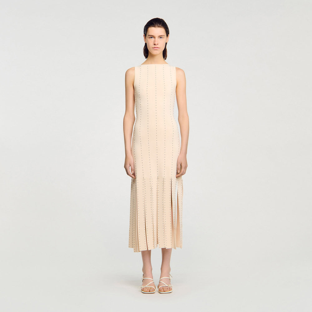 Fringed knit maxi dress Ecru Sandro Women