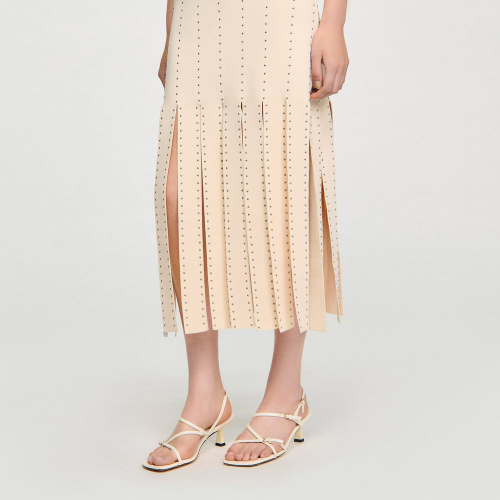 Fringed knit maxi dress Ecru Sandro Women