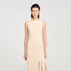 Fringed knit maxi dress Ecru Sandro Women