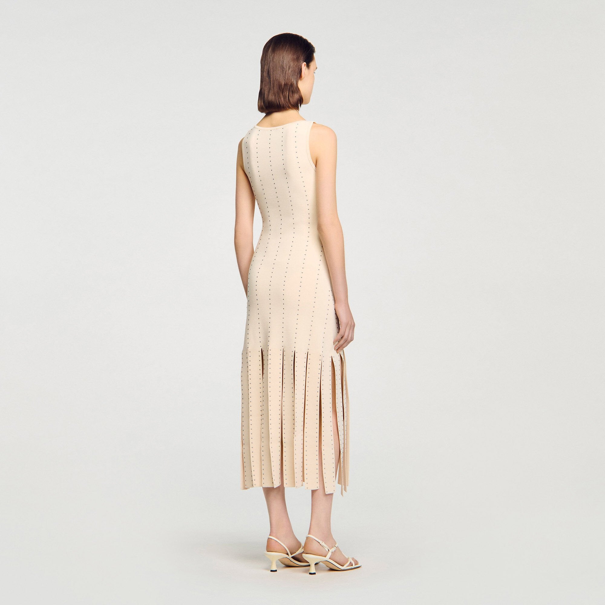 Fringed knit maxi dress Ecru Sandro Women