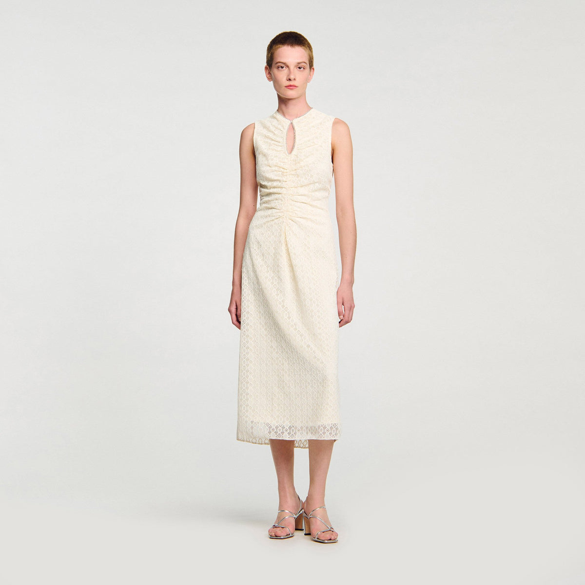 Lace keyhole maxi dress Ecru Sandro Women