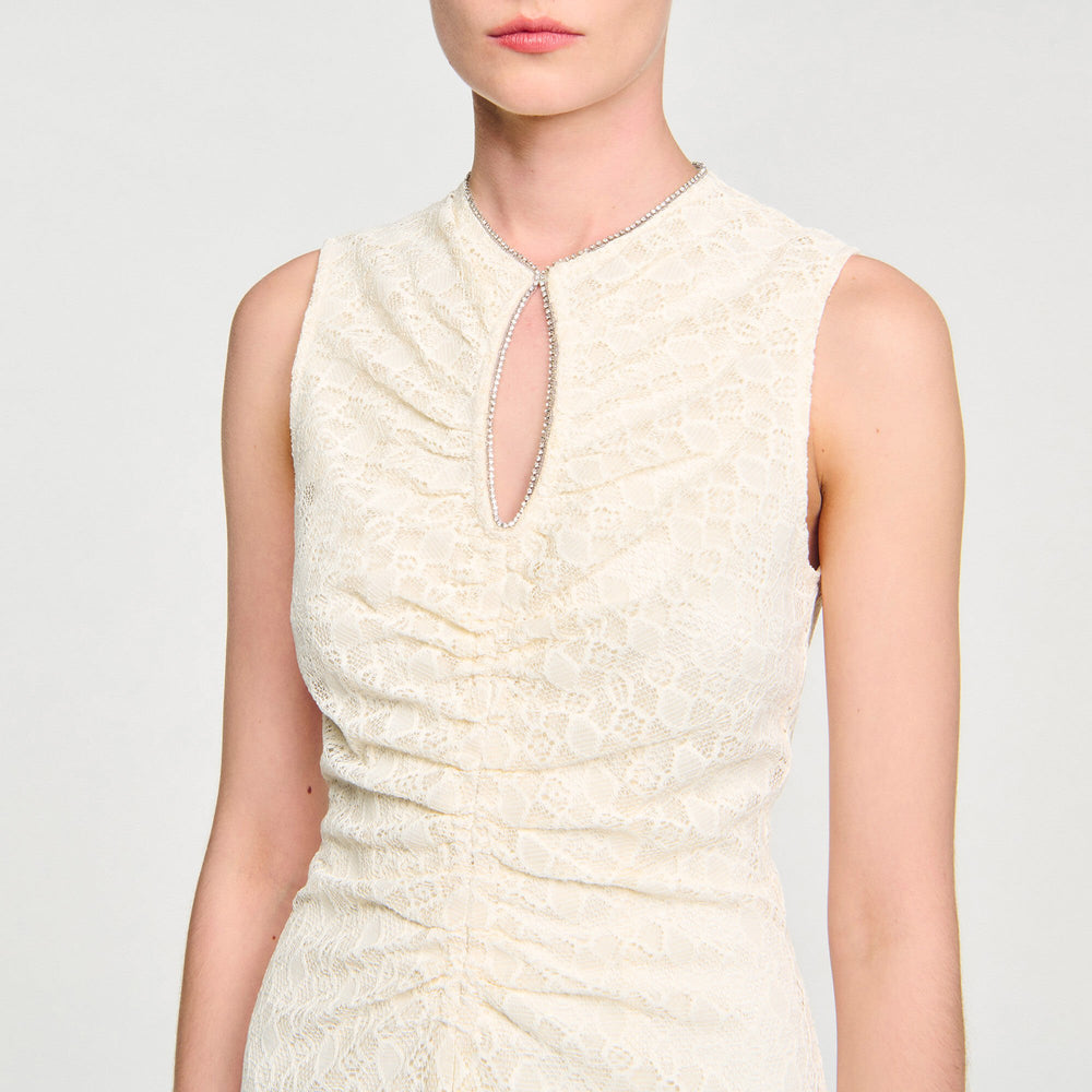 Lace keyhole maxi dress Ecru Sandro Women