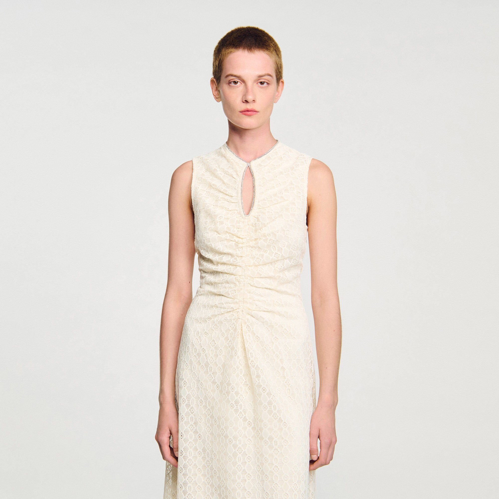 Lace keyhole maxi dress Ecru Sandro Women