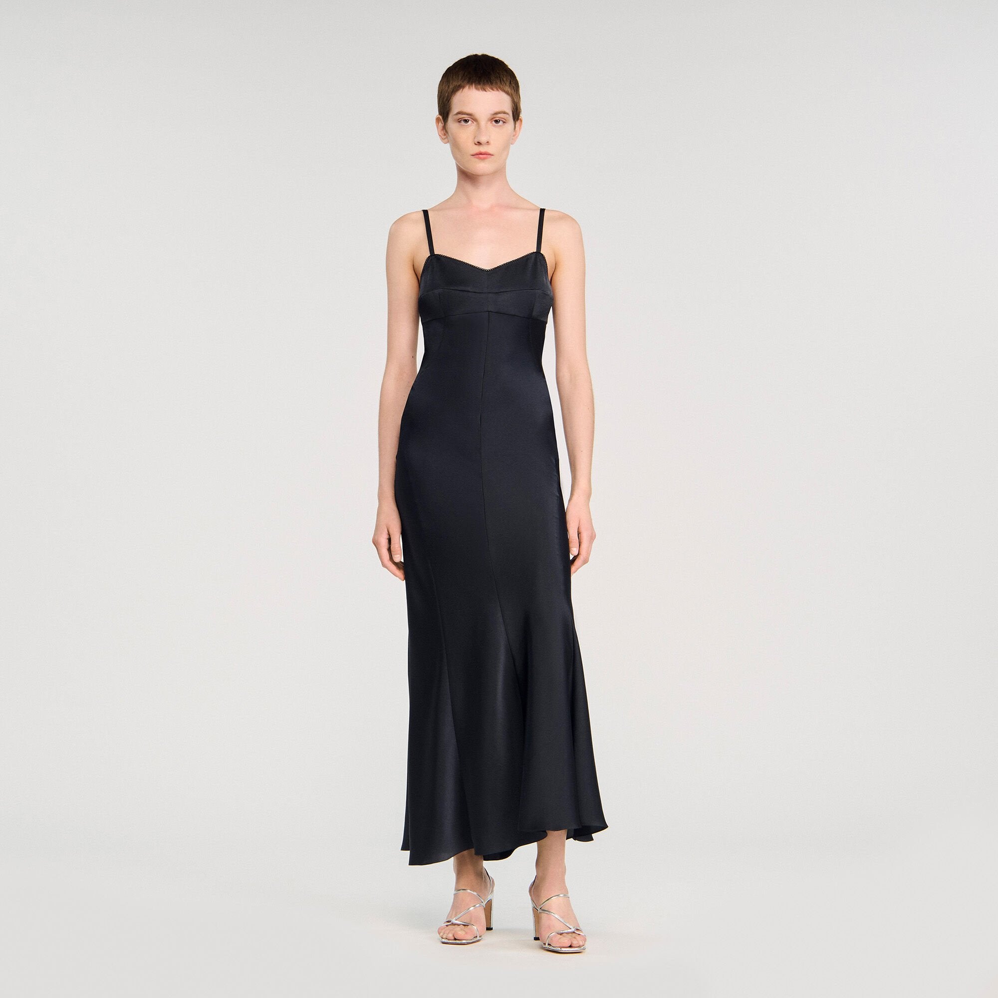 Satin-effect maxi dress Navy Blue Sandro Women