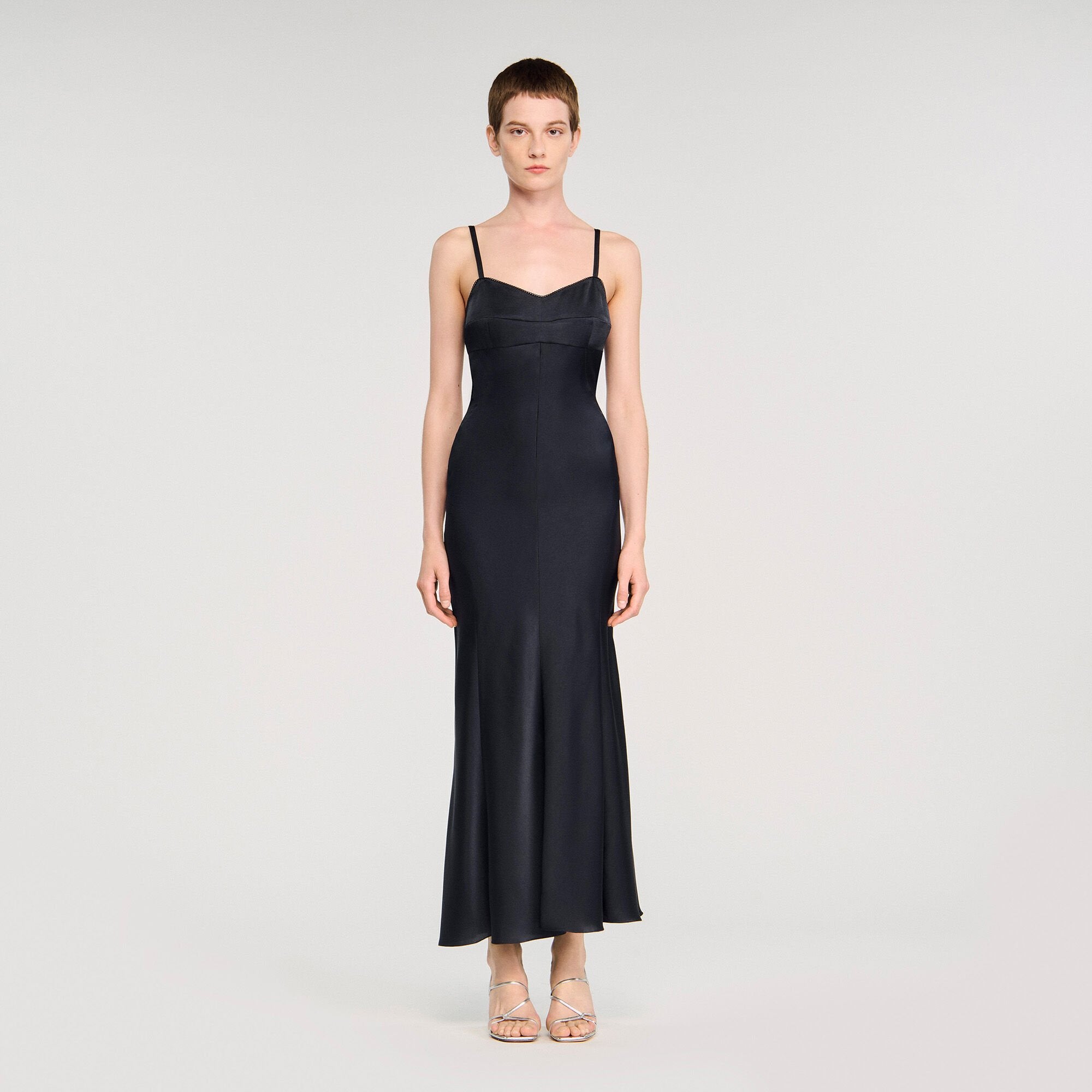 Satin-effect maxi dress Navy Blue Sandro Women