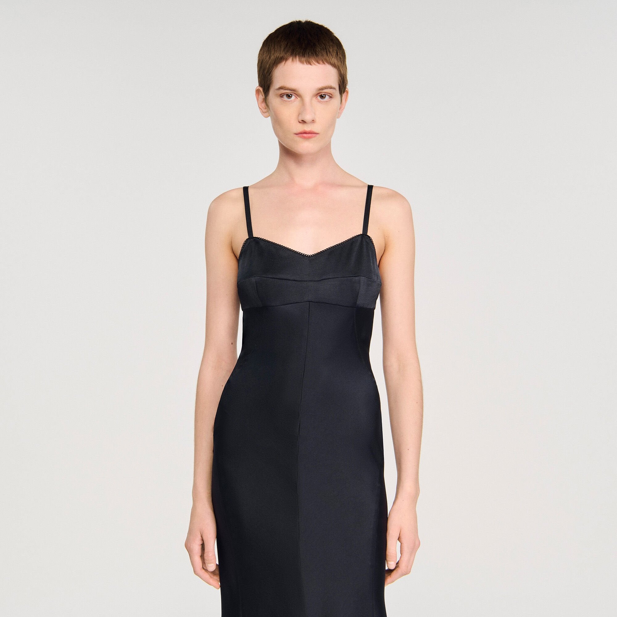 Satin-effect maxi dress Navy Blue Sandro Women