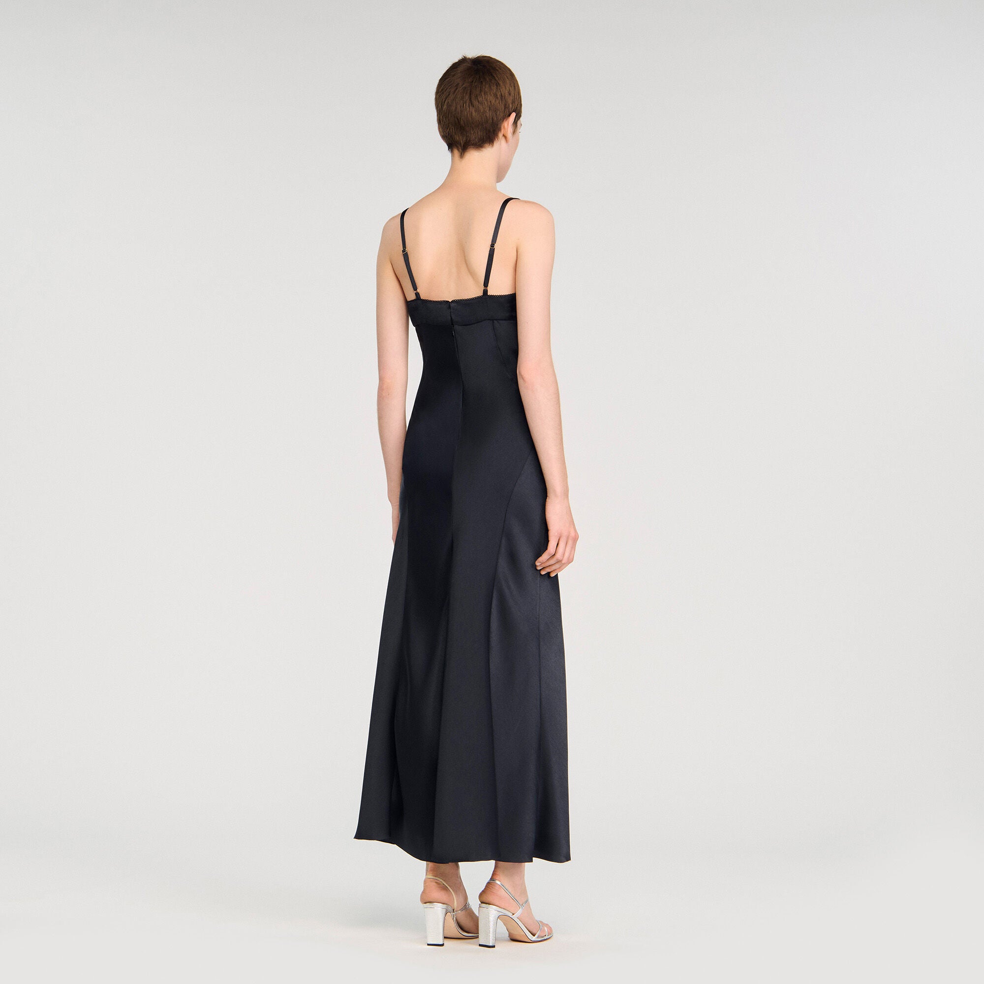 Satin-effect maxi dress Navy Blue Sandro Women