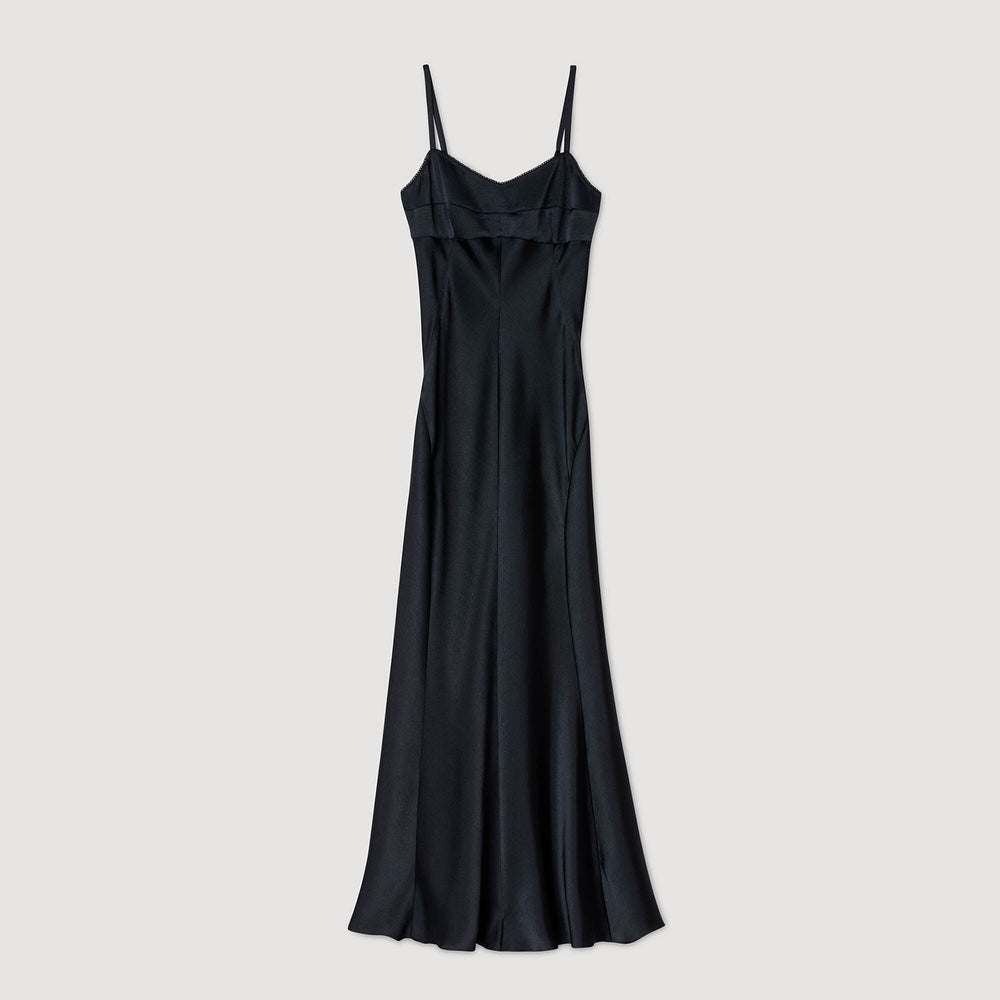 Satin-effect maxi dress Navy Blue Sandro Women