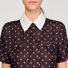 Printed satin-effect mini dress Brown / White Sandro Women