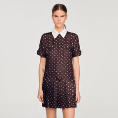 Printed satin-effect mini dress Brown / White Sandro Women