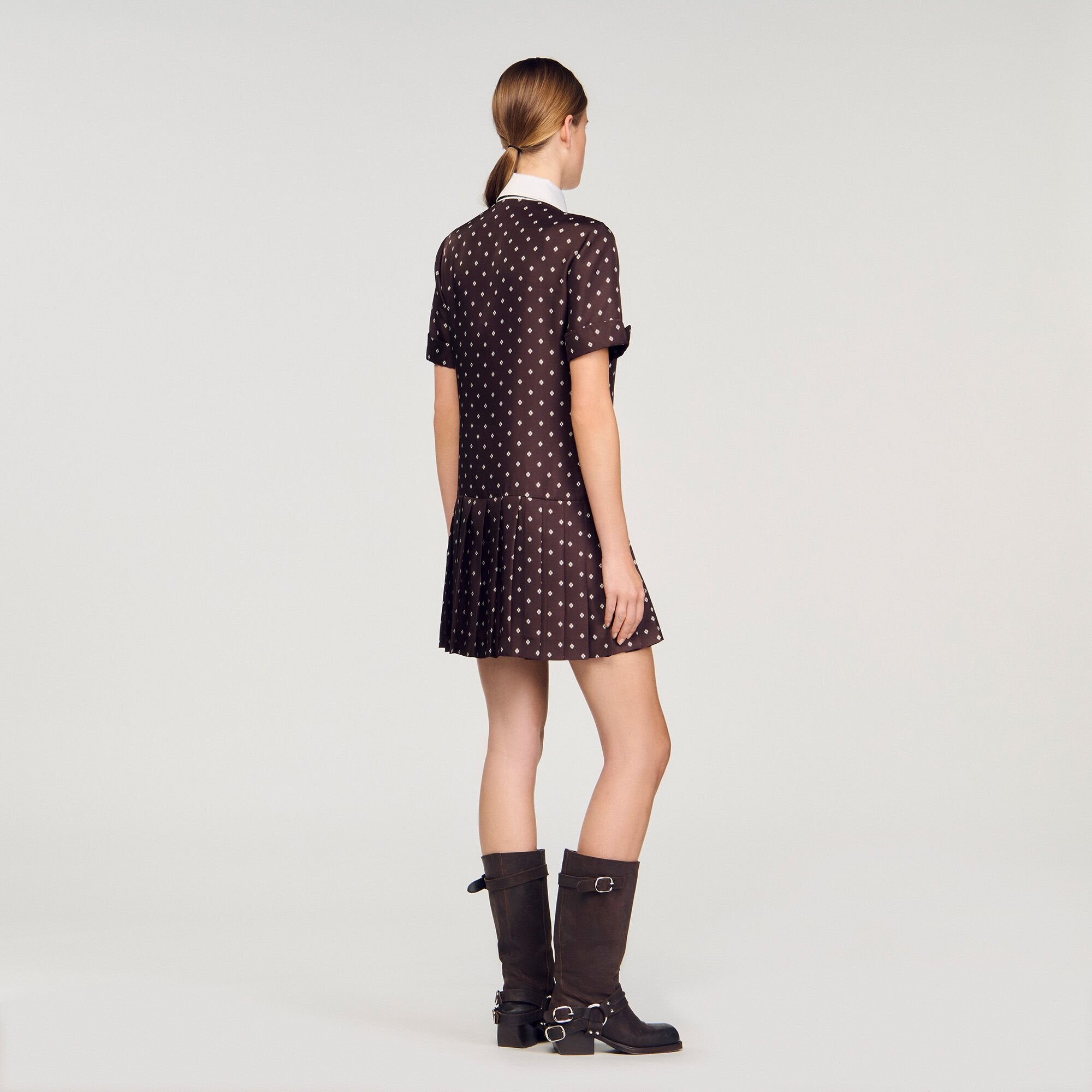 Printed satin-effect mini dress Brown / White Sandro Women