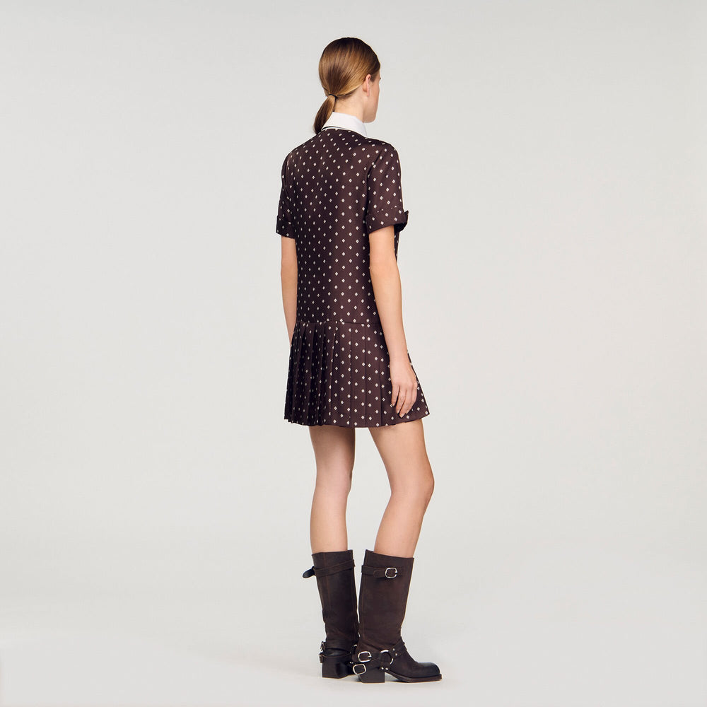 Printed satin-effect mini dress Brown / White Sandro Women