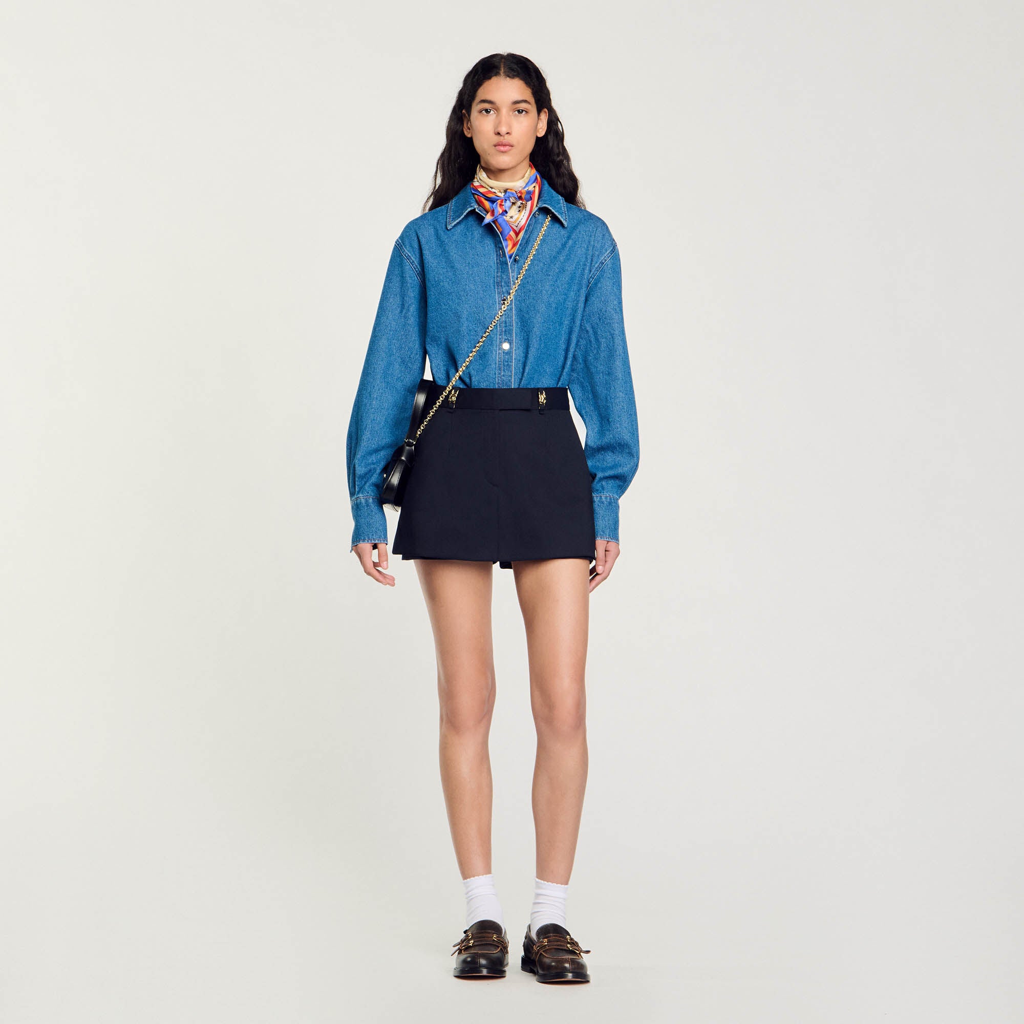 Skort with decorative belt loops Navy Blue Sandro Women