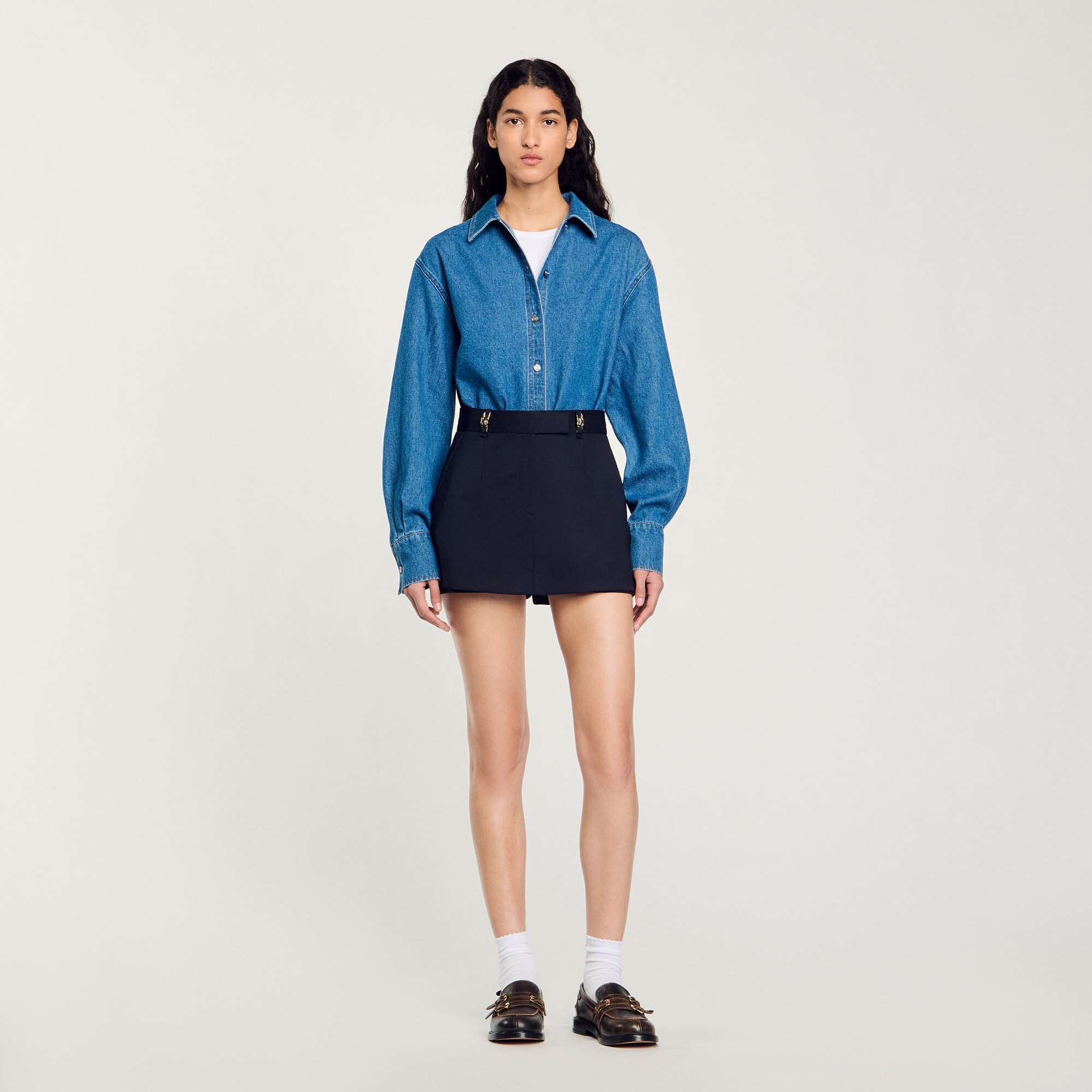 Skort with decorative belt loops Navy Blue Sandro Women