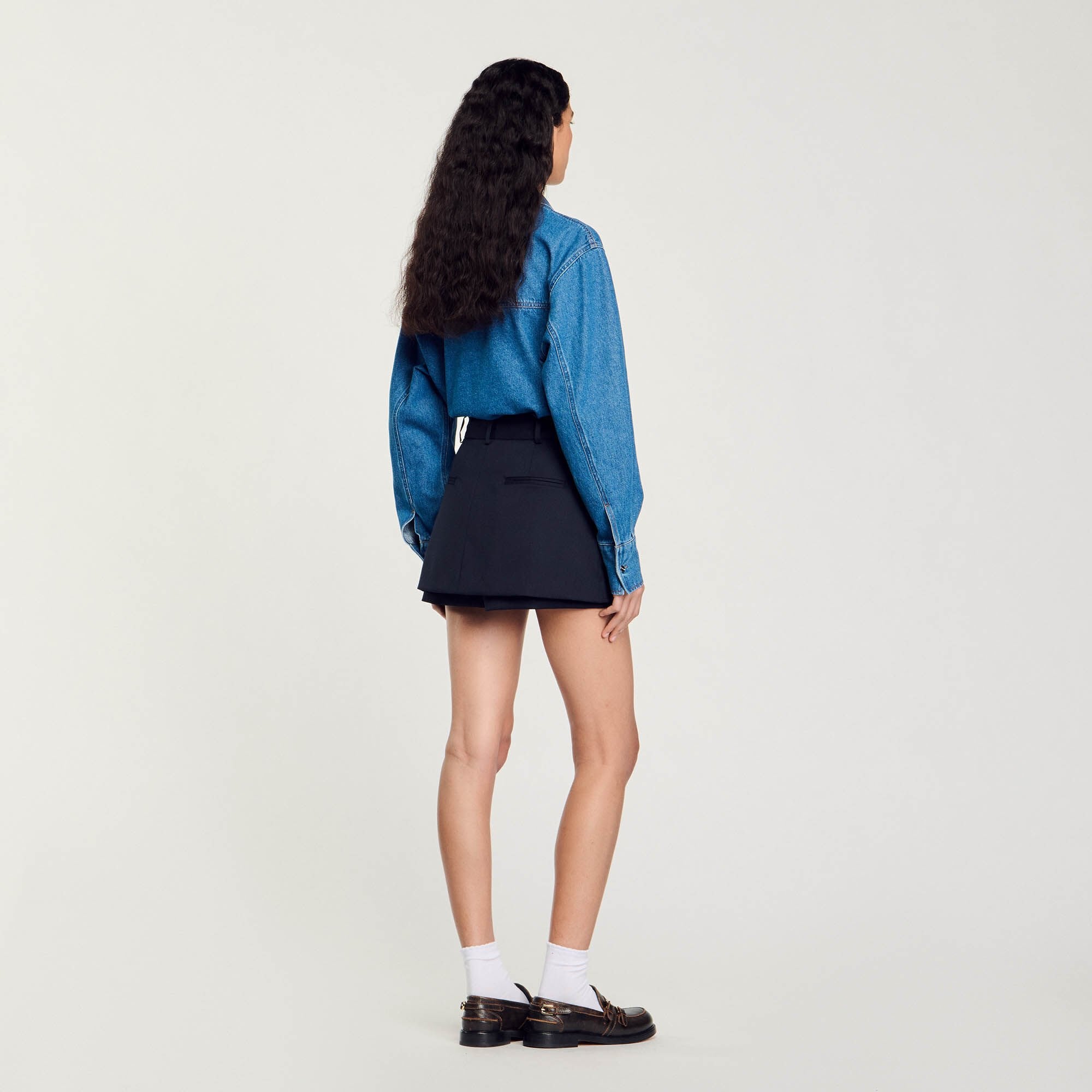 Skort with decorative belt loops Navy Blue Sandro Women