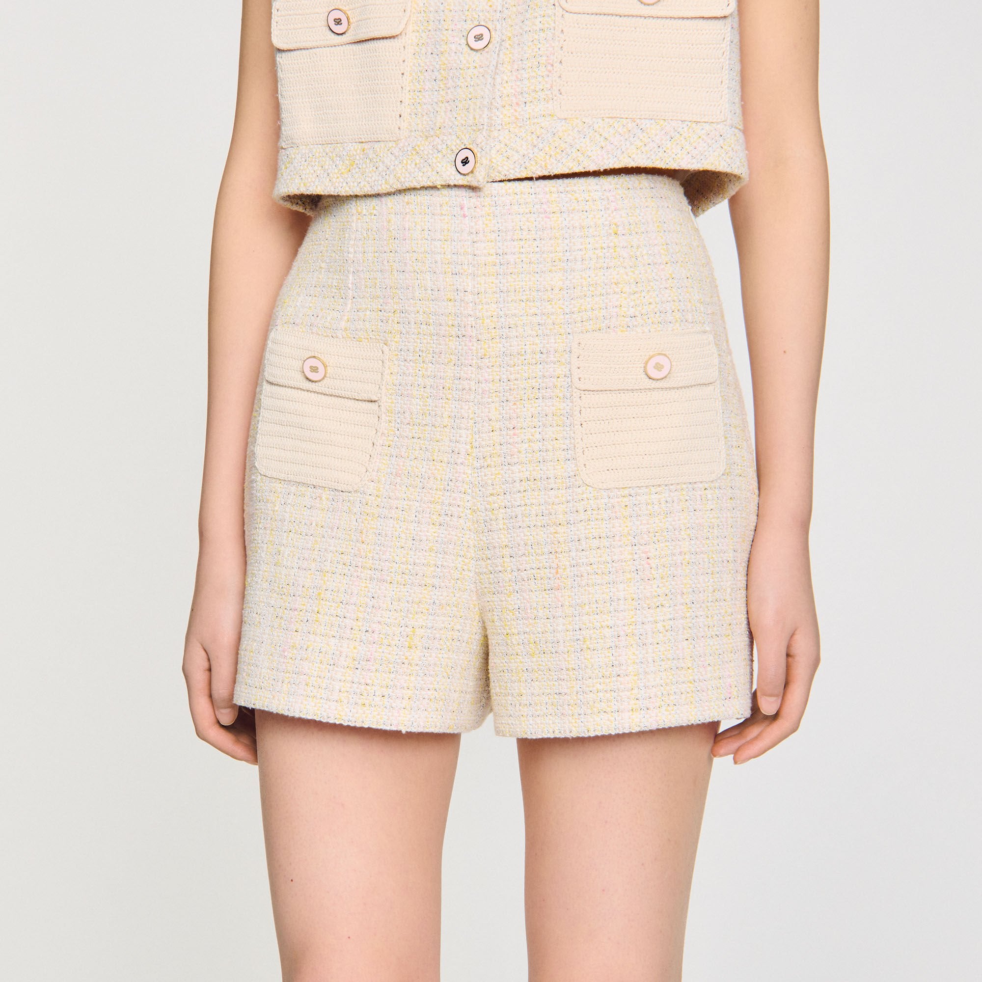 Decorative tweed shorts Yellow / Ecru Sandro Women