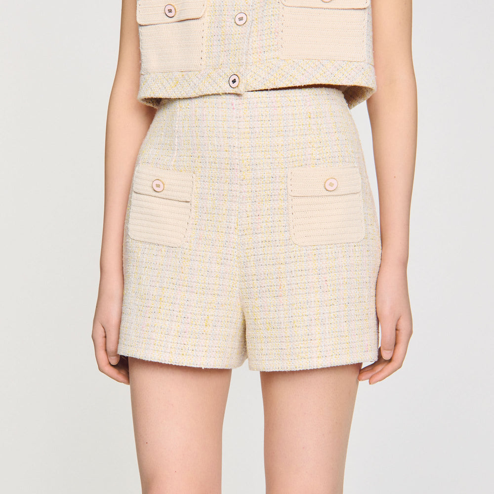 Decorative tweed shorts Yellow / Ecru Sandro Women