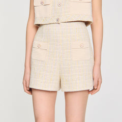 Decorative tweed shorts Yellow / Ecru Sandro Women