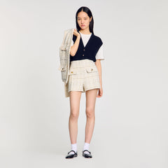 Decorative tweed shorts Ecru / Lurex Sandro Women