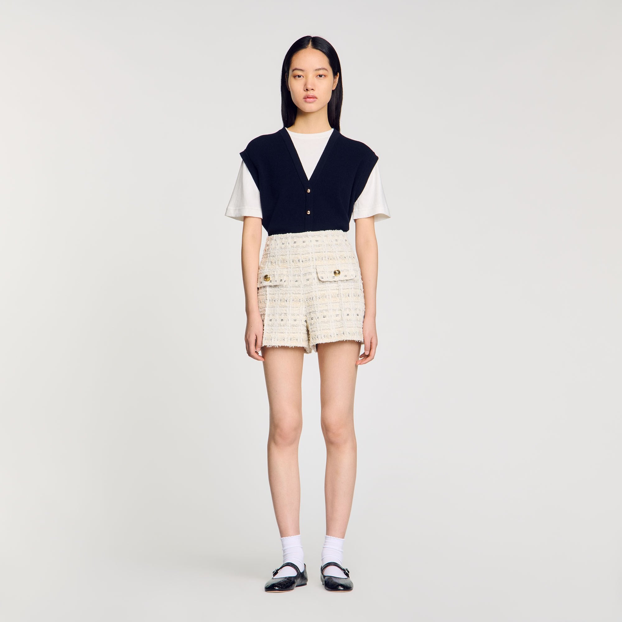 Decorative tweed shorts Ecru / Lurex Sandro Women