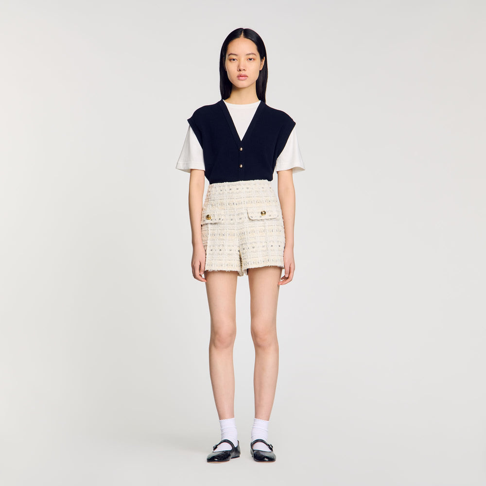 Decorative tweed shorts Ecru / Lurex Sandro Women