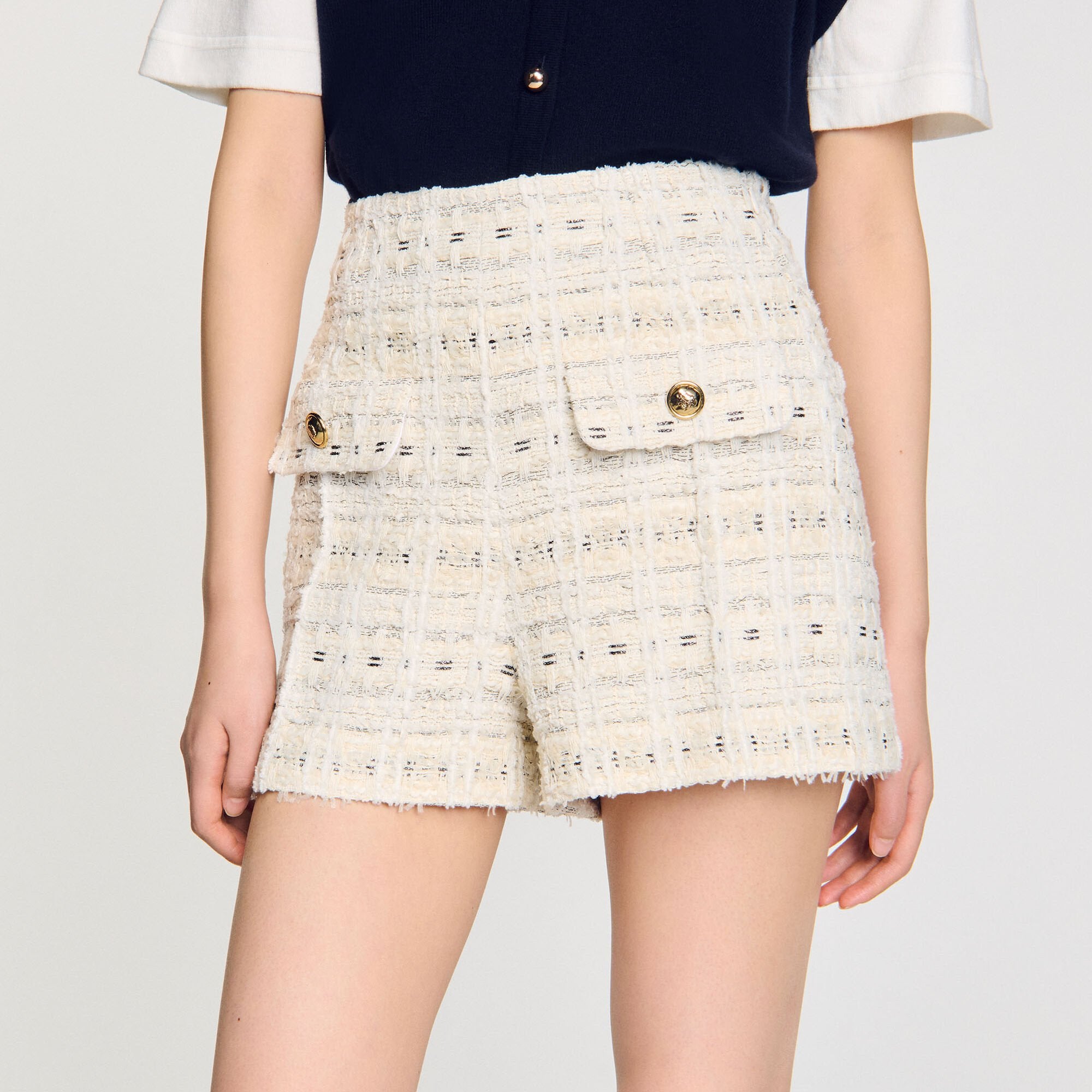 Decorative tweed shorts Ecru / Lurex Sandro Women