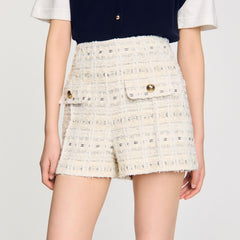 Decorative tweed shorts Ecru / Lurex Sandro Women