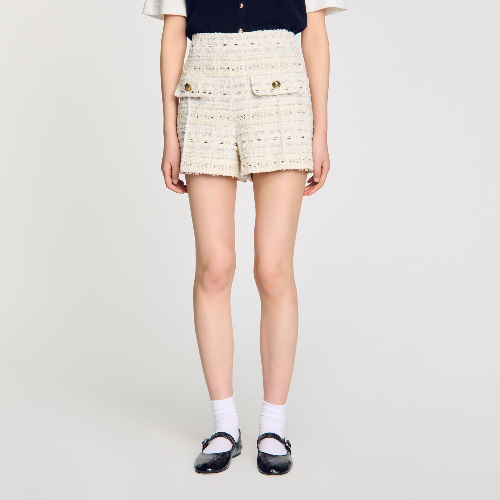 Decorative tweed shorts Ecru / Lurex Sandro Women