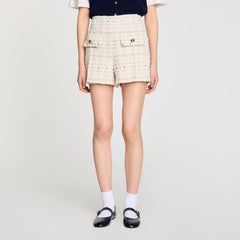 Decorative tweed shorts Ecru / Lurex Sandro Women