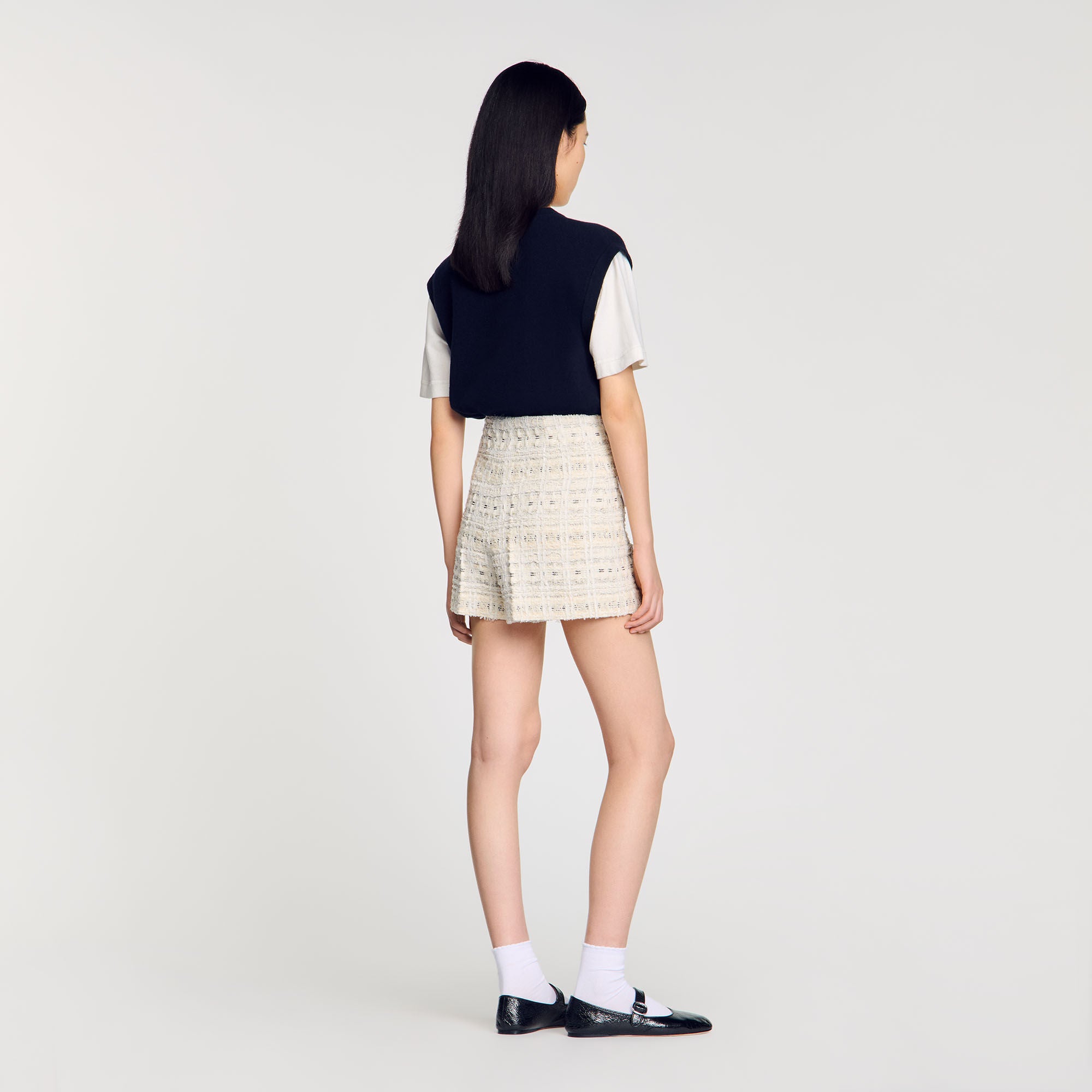 Decorative tweed shorts Ecru / Lurex Sandro Women