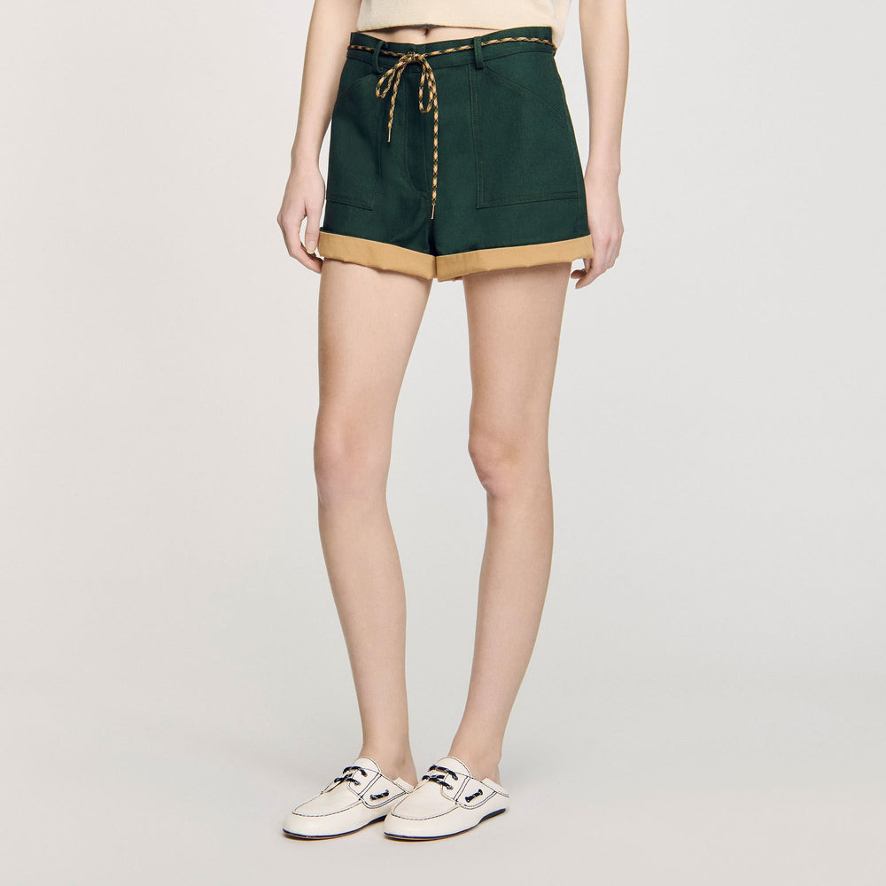 Two-tone drawstring waist shorts Bottle Green Sandro Women