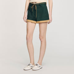 Two-tone drawstring waist shorts Bottle Green Sandro Women