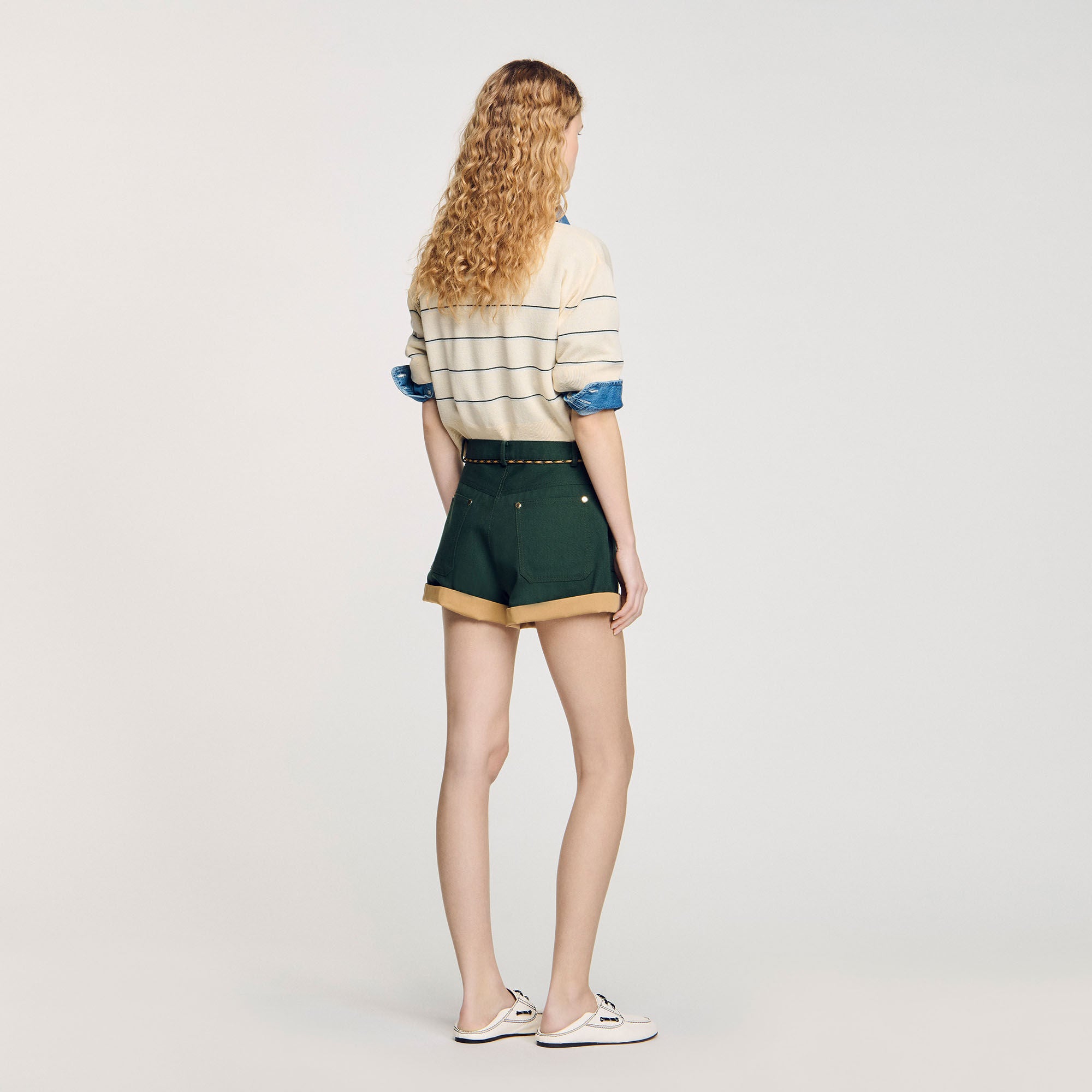 Two-tone drawstring waist shorts Bottle Green Sandro Women