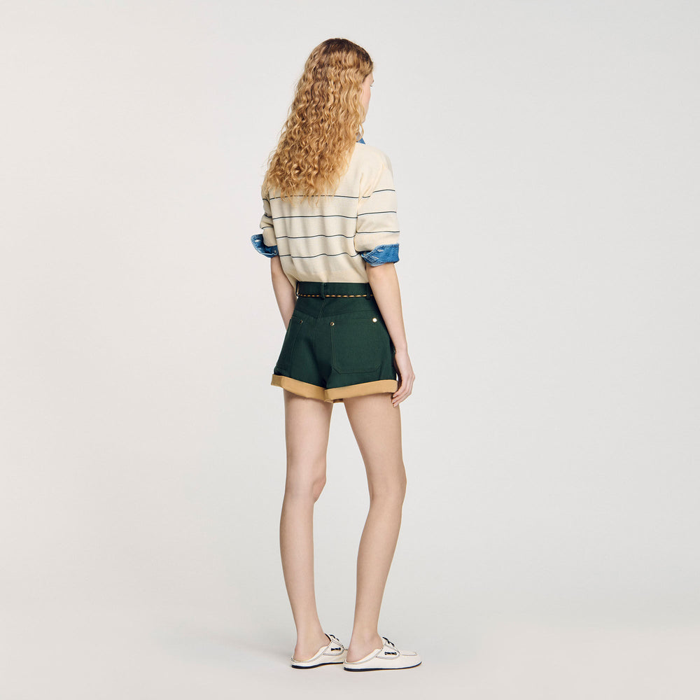 Two-tone drawstring waist shorts Bottle Green Sandro Women