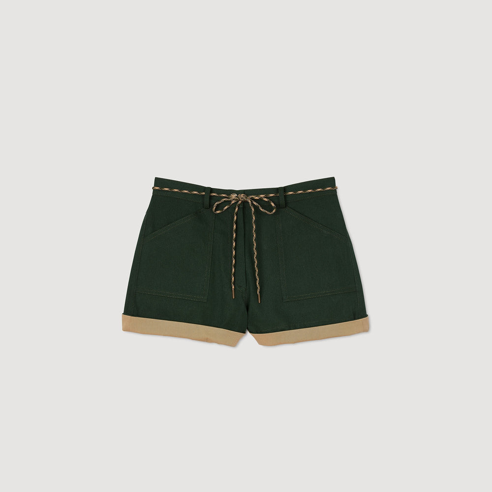 Two-tone drawstring waist shorts Bottle Green Sandro Women
