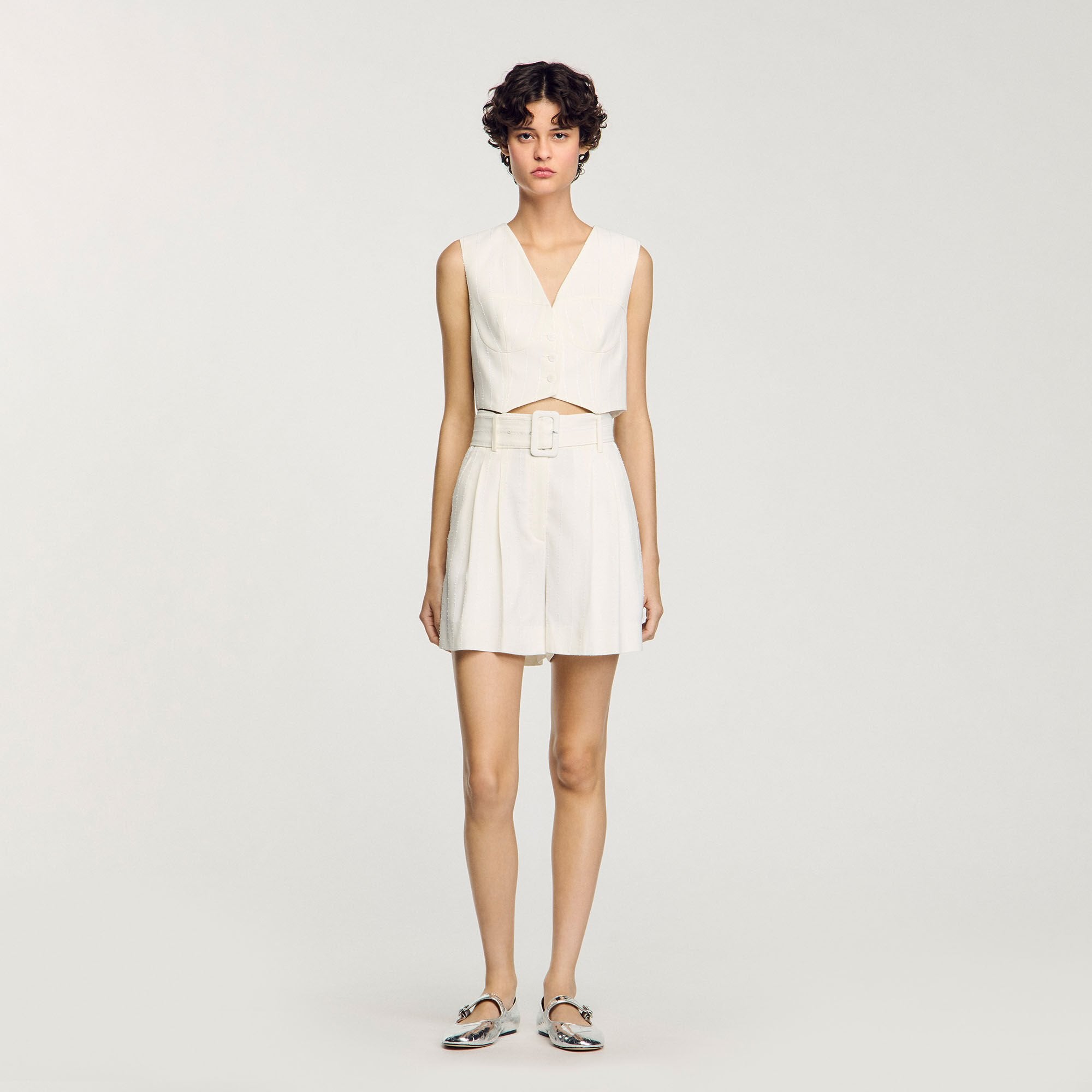 Sequin high-waisted shorts Ecru Sandro Women