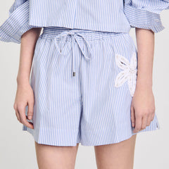 Striped shorts with flower detail Sky Blue Sandro Women