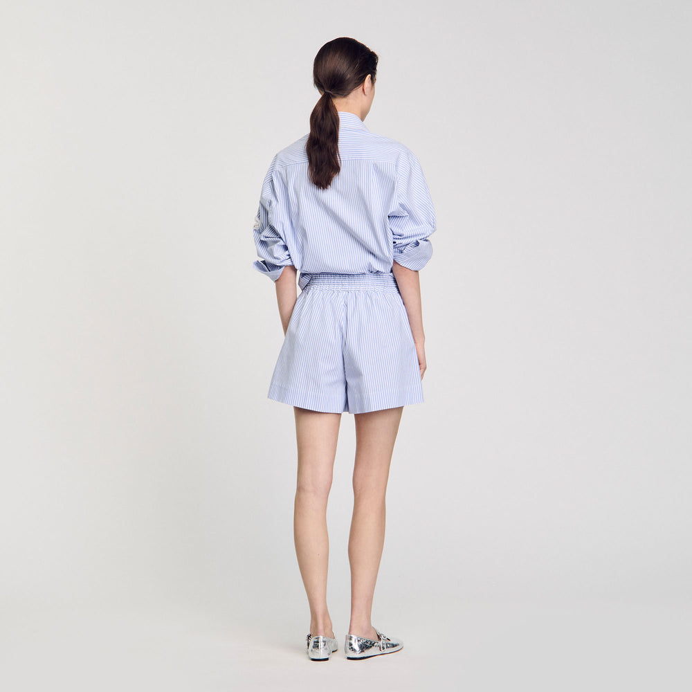 Striped shorts with flower detail Sky Blue Sandro Women