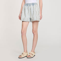 Beaded and rhinestone denim shorts Light Bu Jean Sandro Women