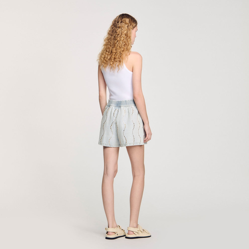 Beaded and rhinestone denim shorts Light Bu Jean Sandro Women