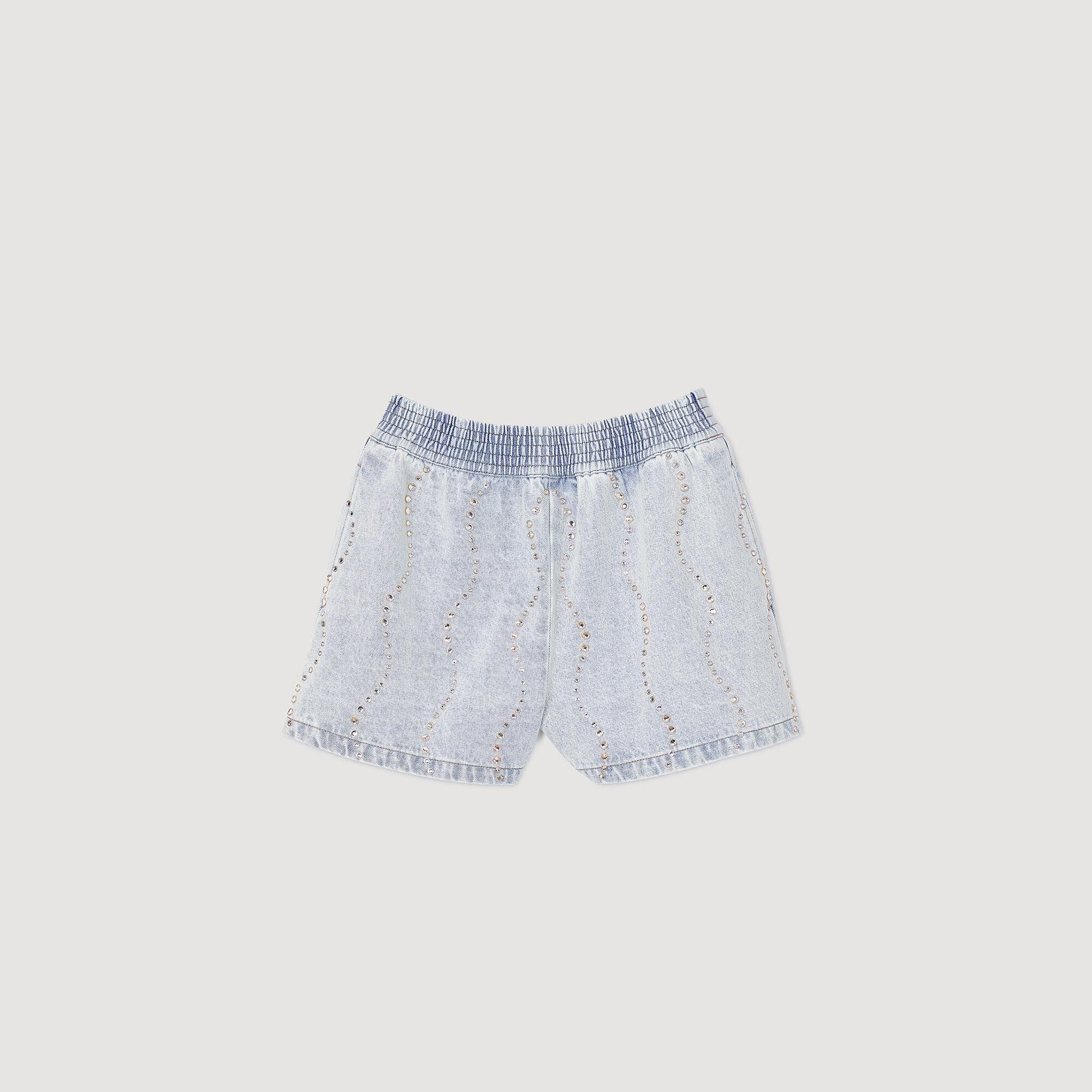 Beaded and rhinestone denim shorts Light Bu Jean Sandro Women