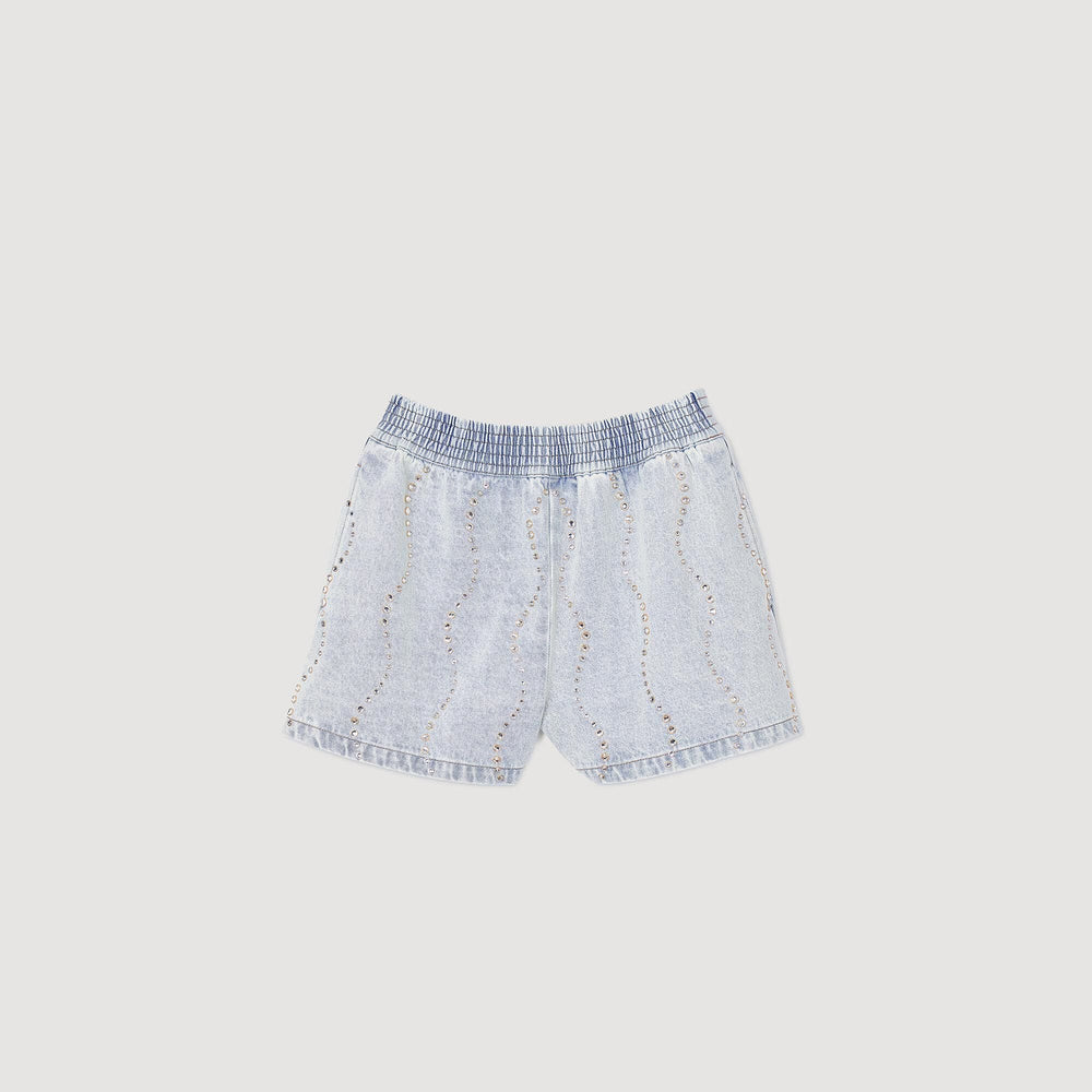 Beaded and rhinestone denim shorts Light Bu Jean Sandro Women
