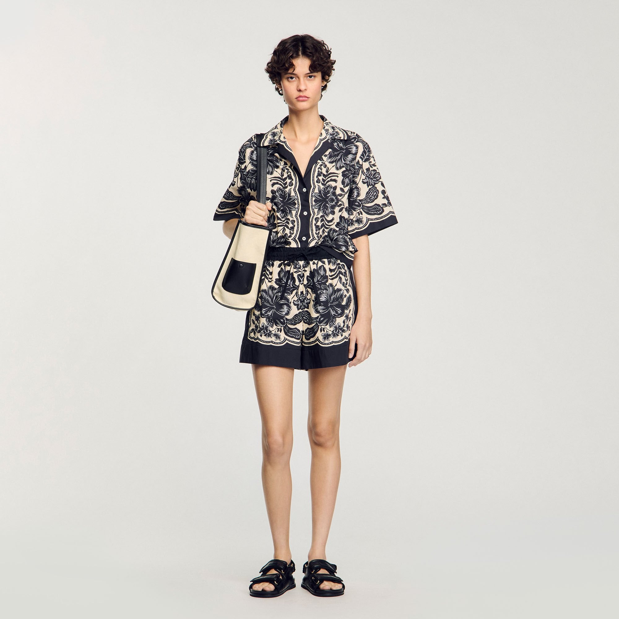 Floral print shorts Ecru / Black Sandro Women