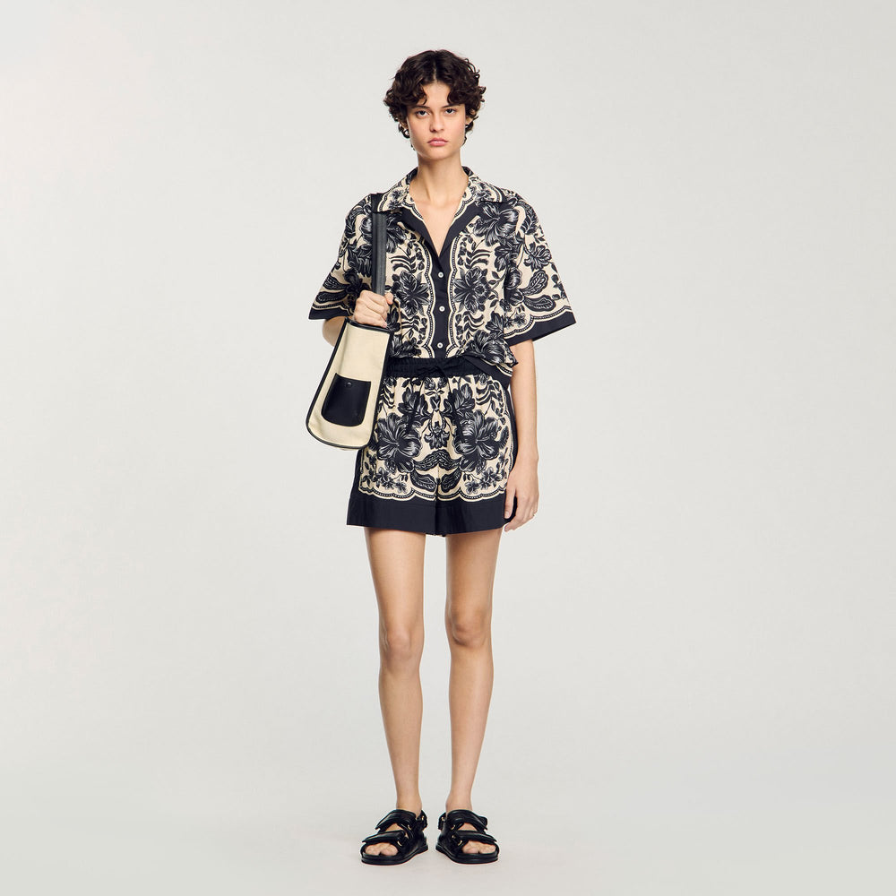 Floral print shorts Ecru / Black Sandro Women