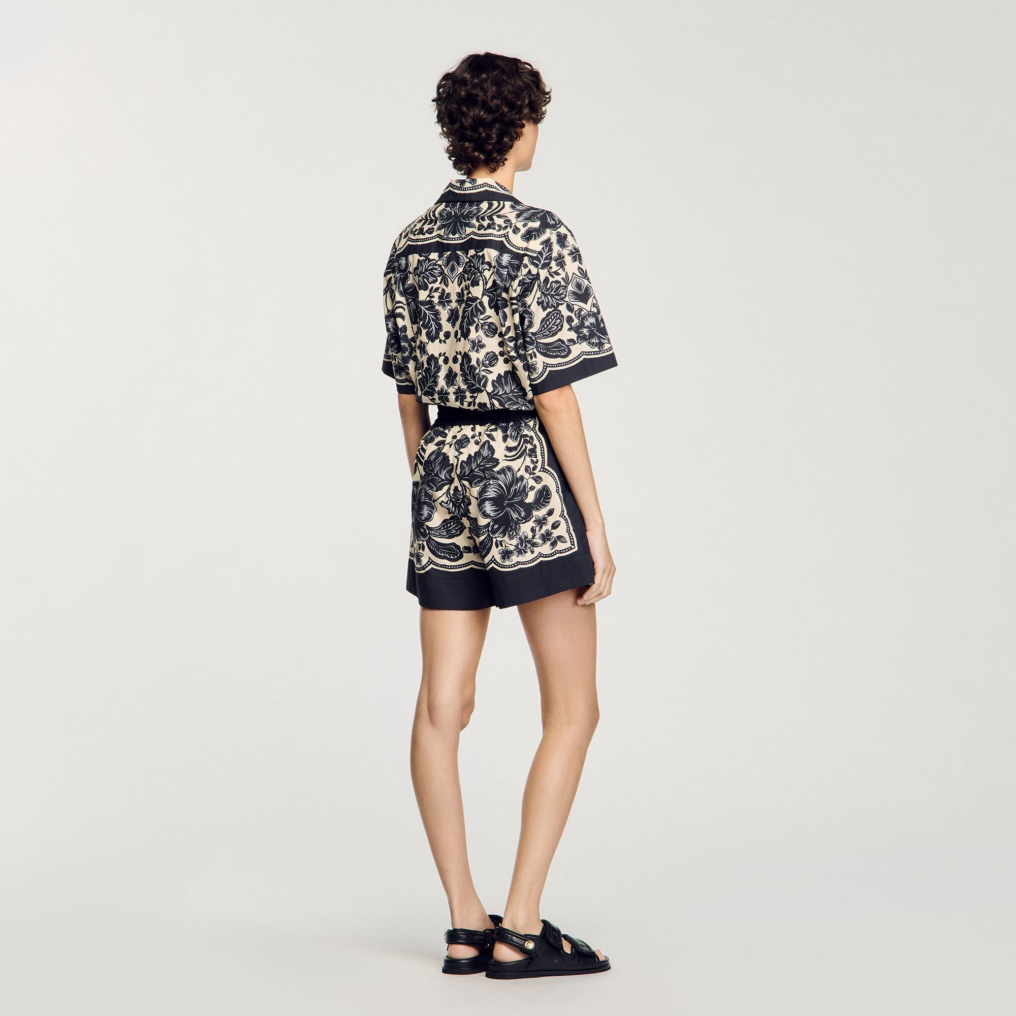 Floral print shorts Ecru / Black Sandro Women