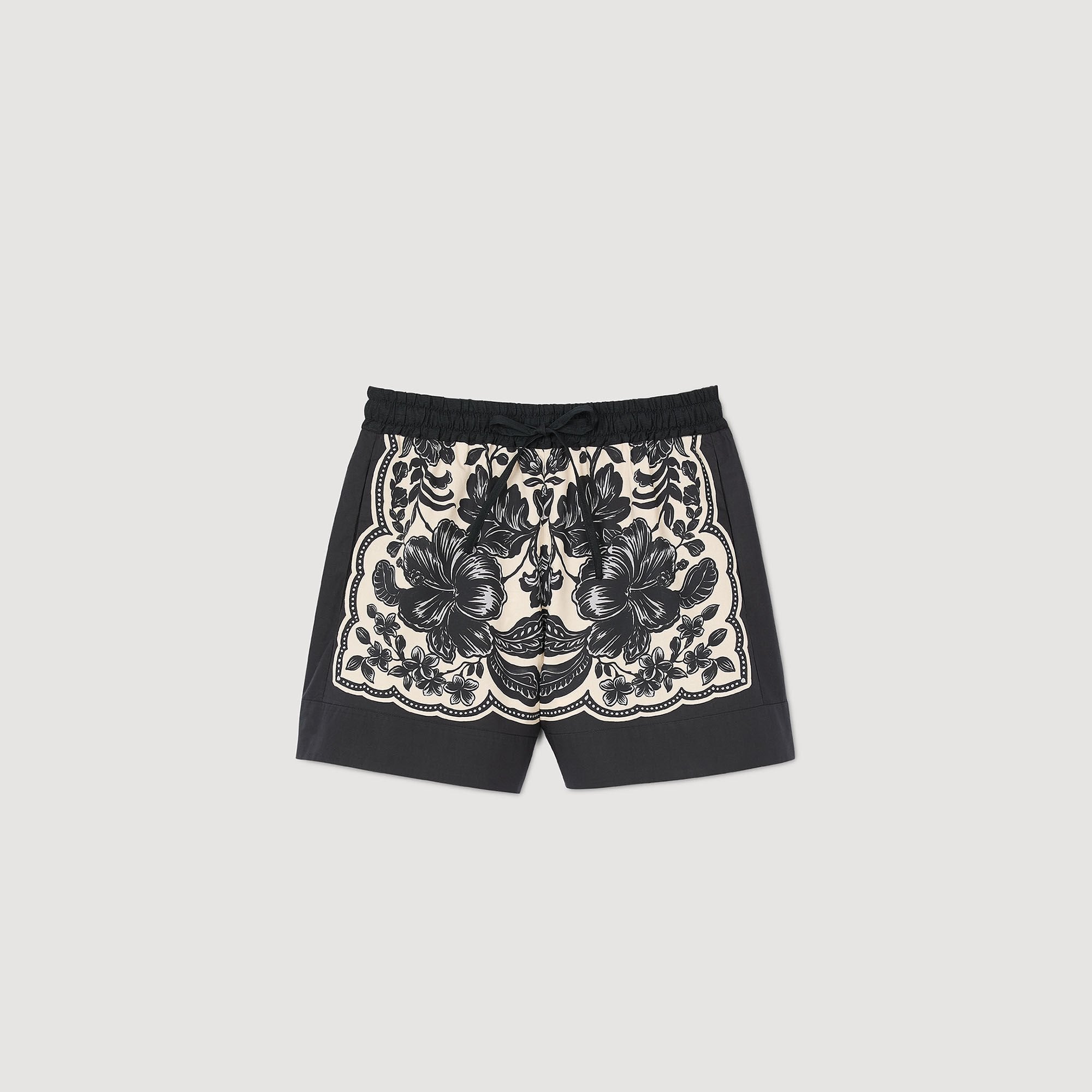 Floral print shorts Ecru / Black Sandro Women